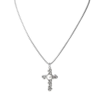 China Factory wholesale punk stainless steel pendant bead 55cm sweater cross necklace for sale