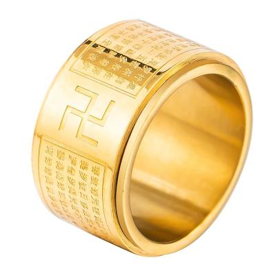 China CLASSIC Wholesales Large Size Stainless Steel Plating 18K Gold Rotatable Buddhist Holy Scriptures Rings for sale