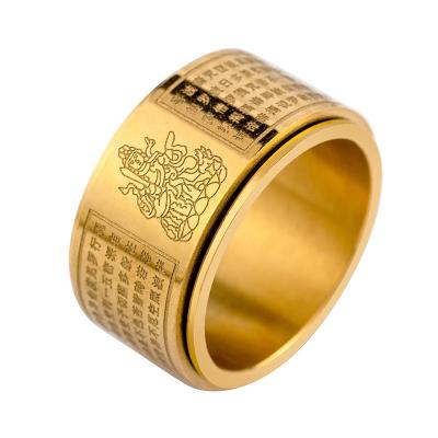 China CLASSIC Wholesales High Quality Stainless Steel Plating 18K Gold Engraved Buddhist Scriptures Rings for sale