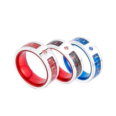 China Wholesale TRENDY Colorful Fiber Zircon Carbon Stainless Steel Hip Hop Fashion Factory Male Rings for sale