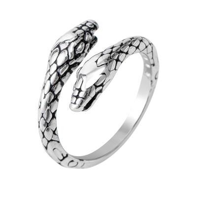 China TRENDY retro punk stainless steel single snake head double cut rings for men and women for sale