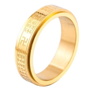 China Vintage Southeast Asia Personalized Fashion Letter Stainless Steel Unisex Buddhist Scripture Rotating Rings for sale