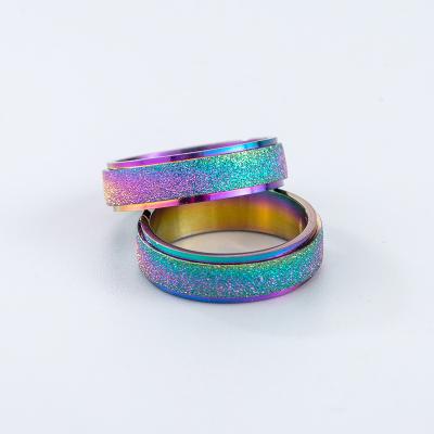 China Hiphop Fashion Creative Couple Rotating Colorful Frosted Stainless Steel Ring For Jewelry Gift for sale