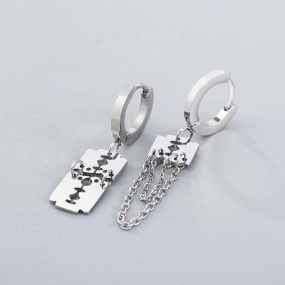 China Punk Fashion Hip Hop Asymmetrical Ear Studs Stainless Steel Blade Shape Circle Annotating Geometric Earrings for sale