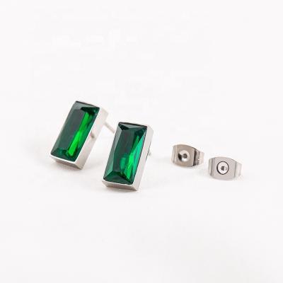 China New FASHIONABLE Green Spring Summer Temperament Earring Stainless Steel Gems Ear Stud For Men/Women Jewelry for sale