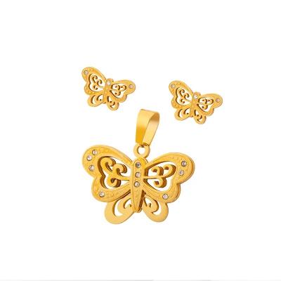 China Modern Design CLASSIC Zircon Butterfly Brass Jewelry Necklace Set for sale