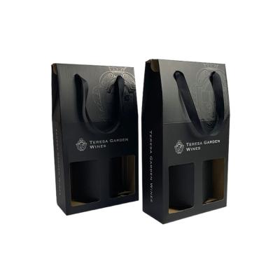 China Recyclable High Quality Luxury Red Wine Gift Box Packaging With Handle Black Gift Box for sale