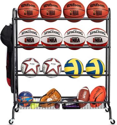 China Basketball Playing Sporting Goods Storage With Wheels , Four-Layer Organizer Holder With Two Basket For Basketballs Footballs Volleyball for sale