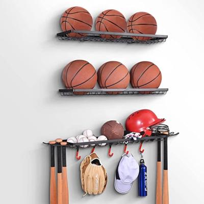 China Sustainable Sporting Goods Storage Rack Wall Mount Ball Storage Racks For Separate Garage 3 Ball Storage Organizer For Basketball for sale