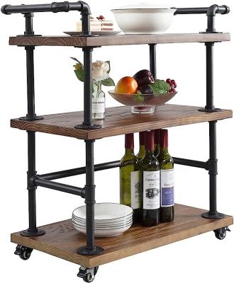 China Traditional Cart with Wine Rack 3 Tier Kitchen Cart on Wheels Modern Portable Wood and Metal Coffee Cart Table for Home for sale