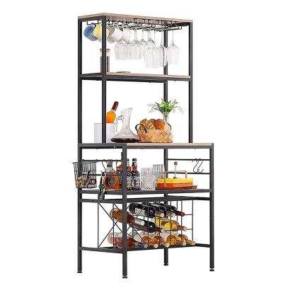 China Stocked Coffee Cabinet With Freestanding Wine Glass Rack Floor, Wine Rack Table With Cup Rack And Bottle Rack for sale