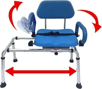 China Adjustable Carousel Sliding Transfer Bench with Swivel Seat. Premium padded Bath and Shower chair with swivel arms. Space-saving design f for sale