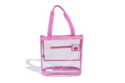 China Small Clear PVC Tote Bag Pink with Zipper Closure on Side for sale