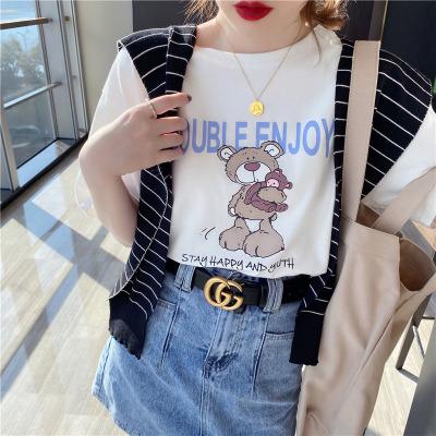 China Breathable Girls Blazer Printing Ins. Print Lettering Loose Bear T-shirt Harajuku Summer for sale