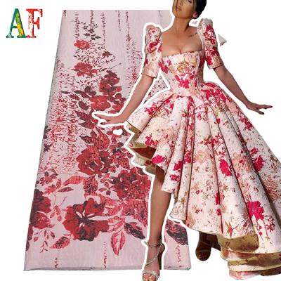 China AF 2021 Metallic Elegant Metallic Brocade African Fabric Floral Metallic Jacquard For Dress Dress for sale