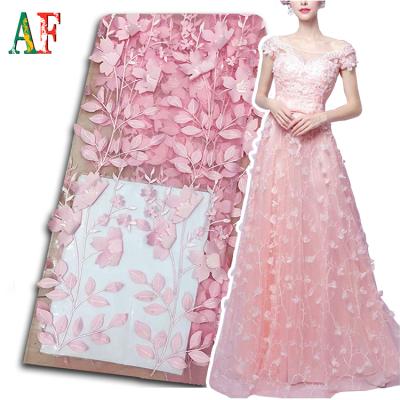 China AF 2021 Anti-Static African Fairy French Tulle Lace Mesh Fabric with 3D Flowers for Wedding, Dress Dress for sale