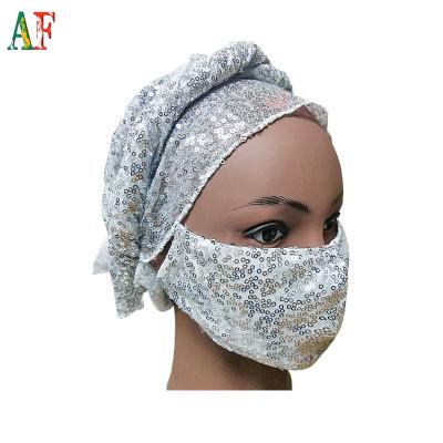 China Africon Popular Fashionable African Head Wrap, French Mas k Costume Lace Head Wraps, Matching Mas k in Solid Color for Casual, Party for sale