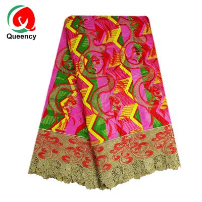 China queency anti static african wax prints fabric 6 yards wax fabric with embroidery cord lace for sale