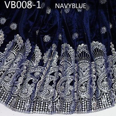 China Viable High Quality Royal Blue African Velvet Lace Fabric Handcut Velvet Lace VB008-1 Navy Blue for sale