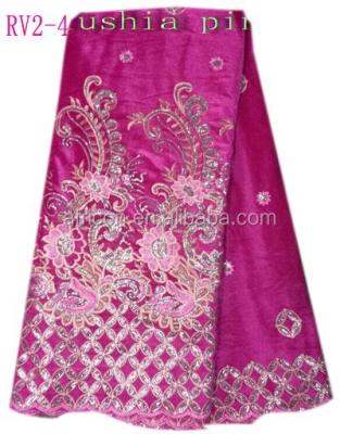 China Viable Fuchsia Pink African Velvet RV2-4 Lace Fabric / Lace Nigeria Velvet for sale