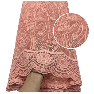 China Water Soluble African French Net Lace Fabric With Pearl Wedding Dress For Women Bridal Net Lace Fabric In Stock for sale