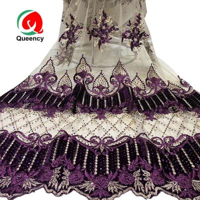 China Viable African French Net Sequins Lace Queency French Tulle Tulle Lace Dress Fabric for sale