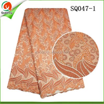 China Sustainable peach handcut lace big Swiss voile lace 100 cotton fabric 5 yards on sale for sale