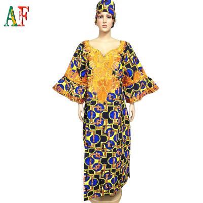 China AF African Ankara Style Casual Dress Wax Print Skirt Fashion Lace Dress Sleeve Shirt/Bazin Dress Long for sale