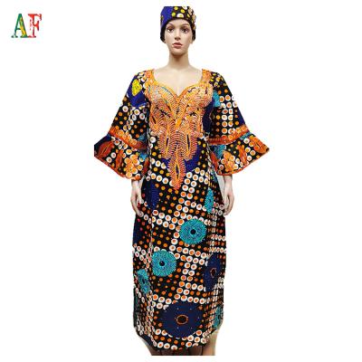 China Hot Casual Af Sell African Ankara Style Clothing Embroidery Ankara Wax Kaftan Dress Boubou African Dress. for sale