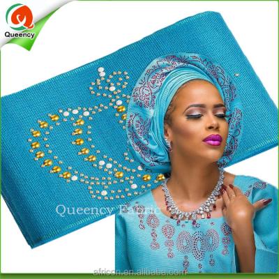 China Sego Gele AS011 Unique Aso Oke With Stones Headtie African SEGO Gele Wrap Scarf 6.8 Meters Length Hot Sale for sale