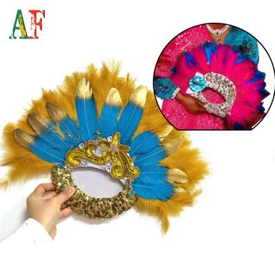 China Ostrich feather ostrich feather hand fan with beads and stones dyed feather fan for sale