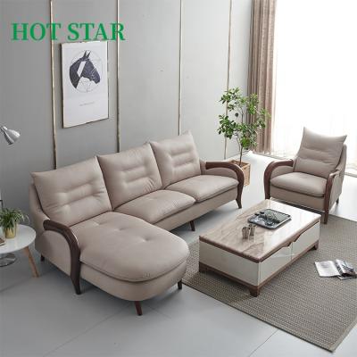 China High Quality Massage Genuine Leather Upholstered Design,Solid Wood Furniture Classic L Shape Sofa Wooden Sofa Set Livingroom Sofa for sale