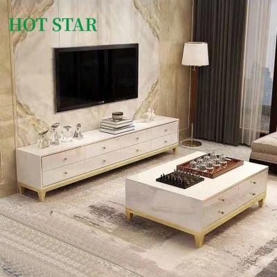 China High quality newcomer living room furniture convertible, white gold stainless steel leg coffee table, modern marble top coffee table for sale