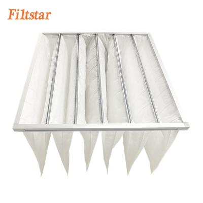 China HVAC Fiberglass Media Air Hole Filter Media Efficiency F7 Bag Air Purifier Filters With Metal Frame for sale