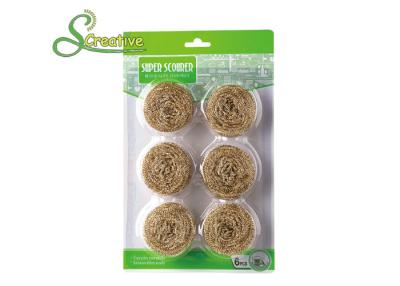 China H65 Spiral Brass Scourer Steel Scrubbing Pads , Copper Coated Mesh Cleaning Ball for sale