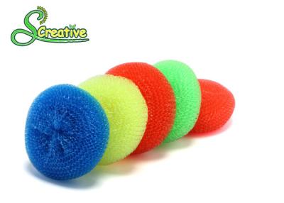 China Professional Colorful Round Plastic Mesh Scrubber For Household Dish Cleaning for sale