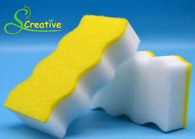 China Double Side White Melamine Magic Melamine Sponge With Yellow Scouring Pad for sale