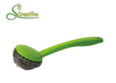 China Stainless Steel Scrubber Pads Cleaning Ball With Colorful Plastic Handle for sale