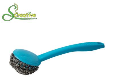 China Colored Plastic Long Handled Scourer With Stainless Steel Cleaning Pads for sale