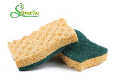 China Natural Cellulose Scrub Sponge With Abrasive Scouring Pad For Kitchenware Cleaning for sale