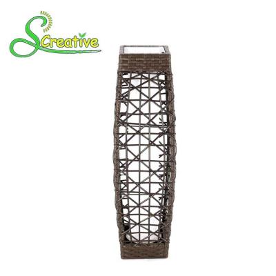 China LED Tall Rattan Style Solar Lights Floor Lamp For Garden Patio Landscape Decorative for sale