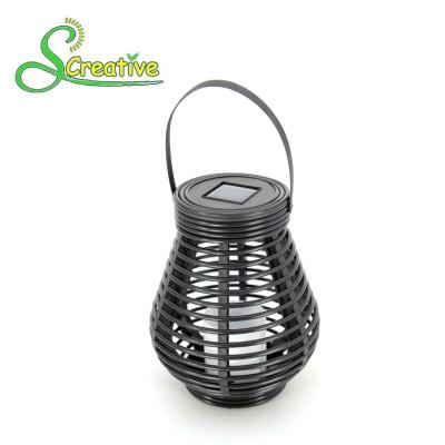 China Black Decorative Hanging Solar Lights Rattan Lantern , Round Rattan Solar Lantern for sale