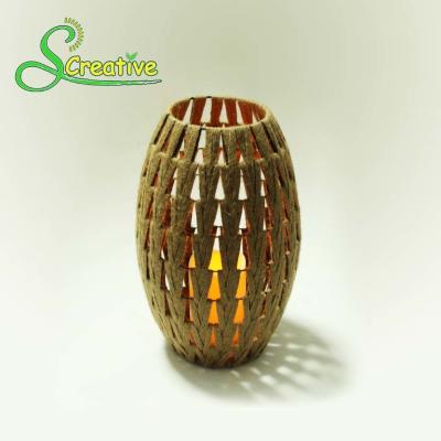 China Coffee Color Led Rattan Solar Garden Lights Wicker Candle Lantern Energy Efficient for sale