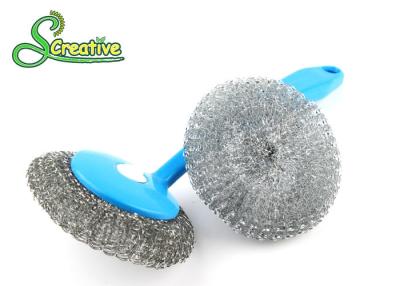 China Galvanize Wire Mesh Scourer , Steel Scrubber Cleaning Pad With Plastic Handle for sale