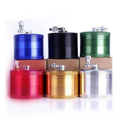 China Windproof Grinder 4 Layers Metal Tobacco Grinder Window Custom Logo With Handle Drawer Herb Grinder for sale