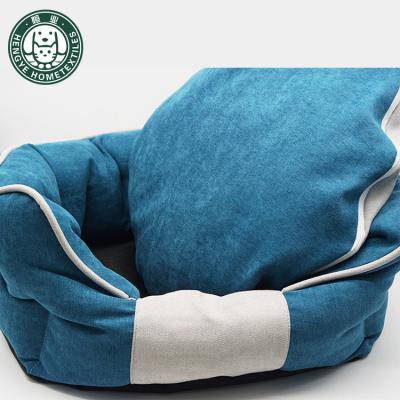 China Breathable Blue Gray Stitching Soft Pet Bed High Back Dog Bed for sale