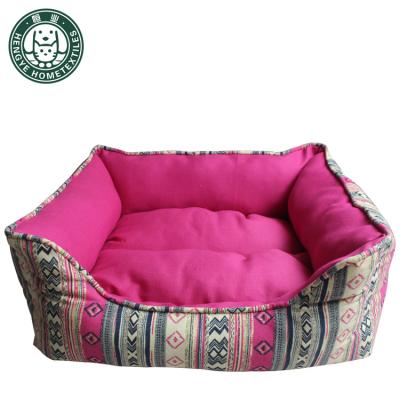 China Breathable Bohemian Style Printed Dog Bed Square Dog Bed Calming Pet Cat Bed for sale