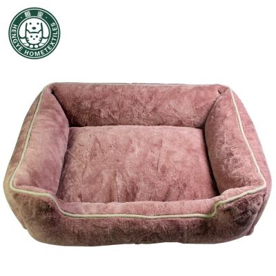 China Breathable Pink Rabbit Hair Square Dog Bed Removable And Machine Washable Pet Bed for sale