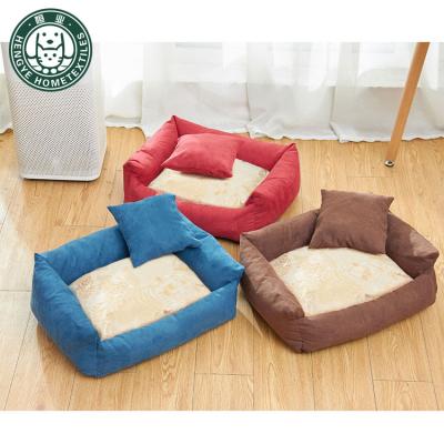 China Breathable Suede Dog Square Dog Bed Pet Bed Detachable And Machine Washable for sale