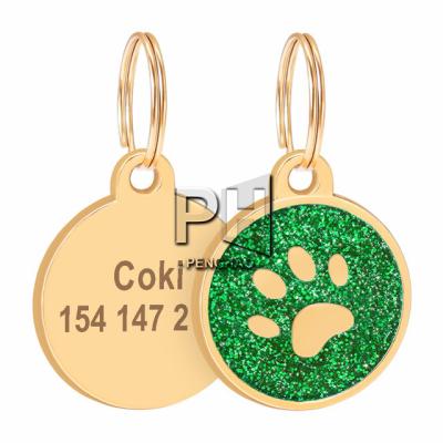 China Personalized Personalized Dog Cat ID Tag Anti-lost Pet Name Tags Plates Dogs Cats Paw Round Shape Free Engraving Nameplate Pendant for sale